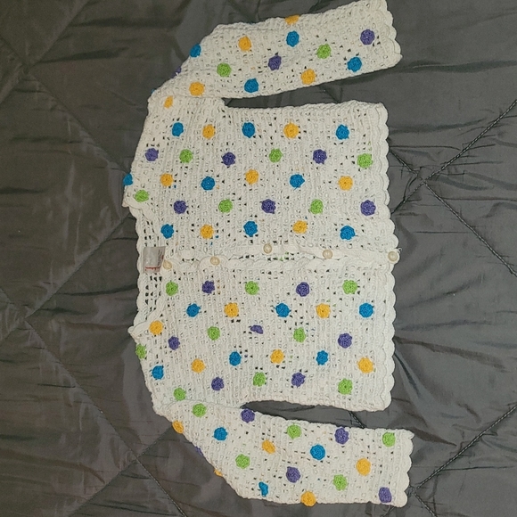 Hanna Andersson Girls cardigan 5/6 floral open knit white multicolored crotchet - Picture 1 of 3